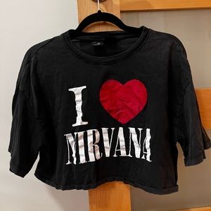 Bershka I heart nirvana shirt cropped dark grey